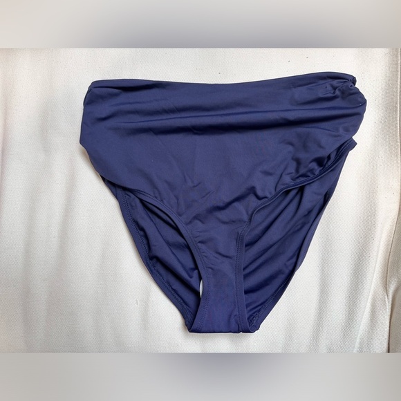 ANNE COLE BIKINI SWIM BOTTOMSz M HI WAISTED RUCHED SIDES ROLL DOWN BLUE3516 P - Picture 6 of 11